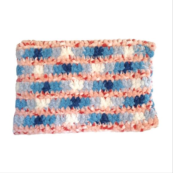 Handmade Pink Blue White Crochet Cat Ear Beanie Hat NEW - Picture 8 of 12